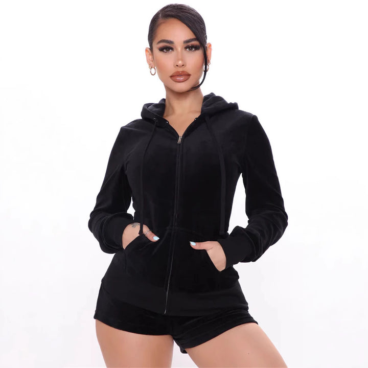Damen kuscheliges Sport-Set mit Hoodie und Shorts aus hochwertigem Material Drune