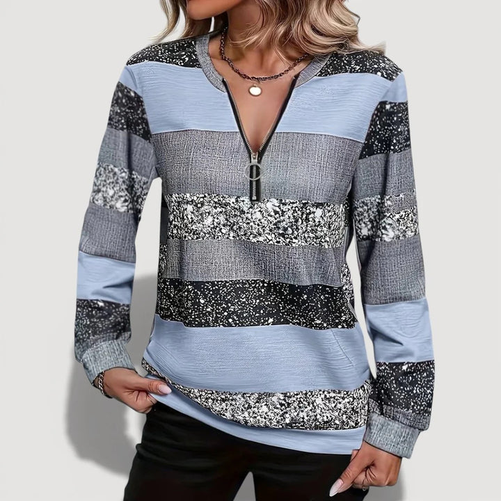 Damen Modischer Zip-Pullover mit grafischem Muster