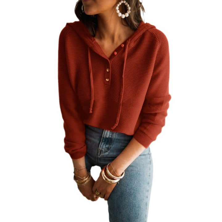 Damen Kurzarm Hoodie mit modernen Knopfdetails und elastischen Saum Drune