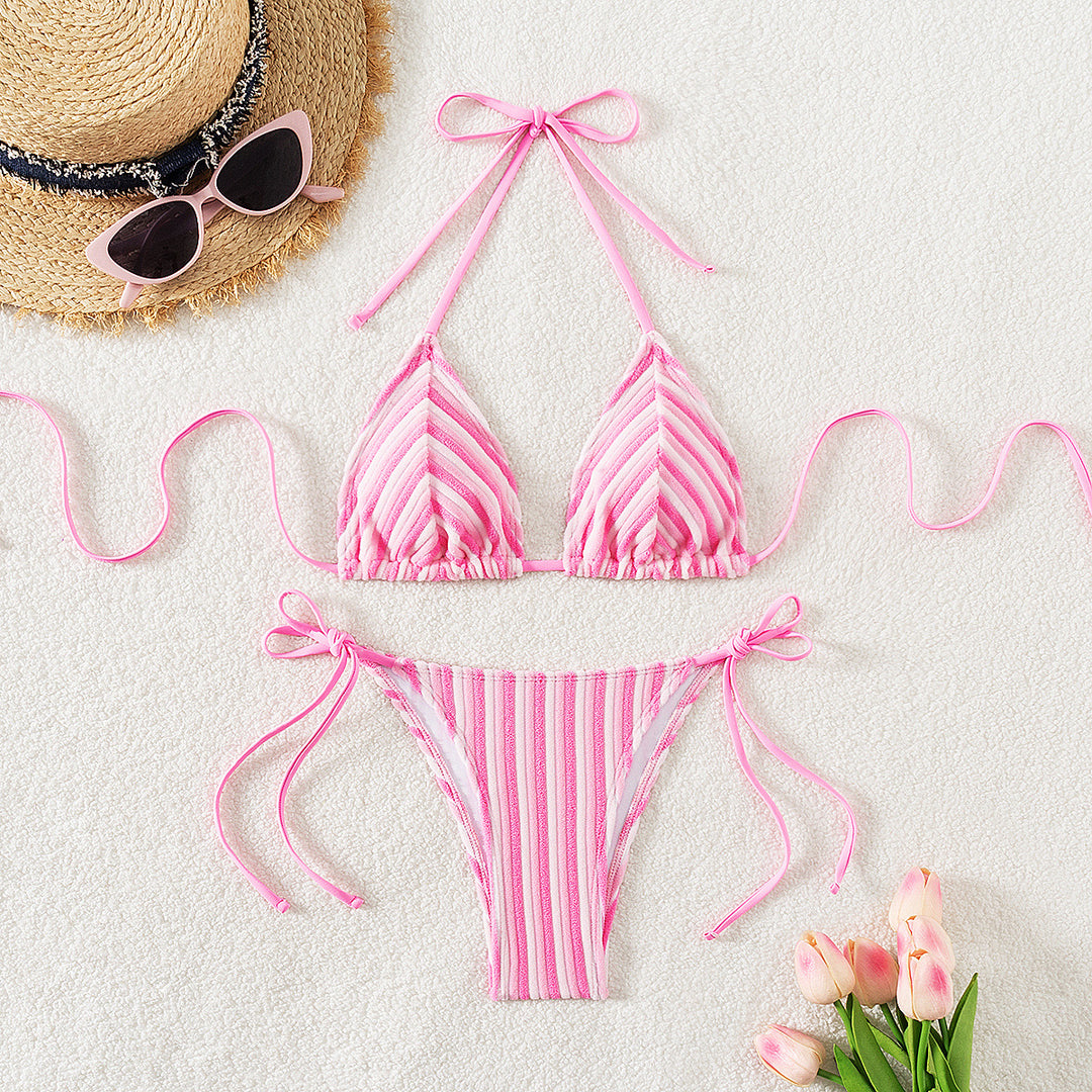 Damen Triangel-Bikini mit raffinierten Streifen und verspielten Schleifen Drune