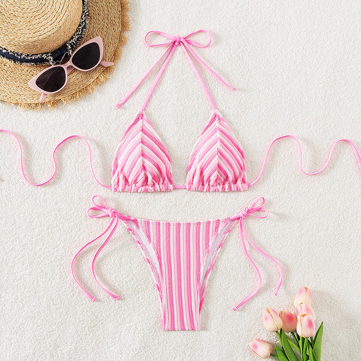 Damen Triangel-Bikini mit raffinierten Streifen und verspielten Schleifen Drune