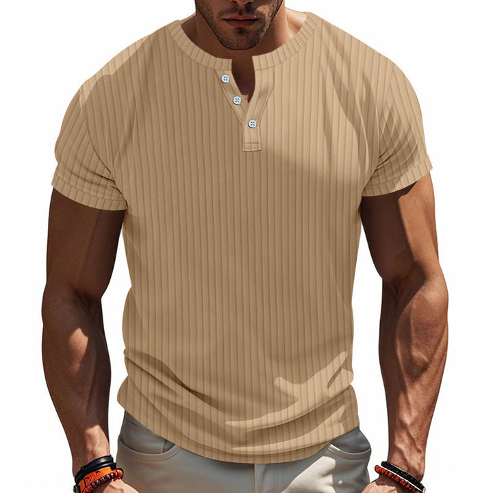 Herren Kurzarm Henley-Shirt mit Streifenmuster und praktischen Knöpfen Drune