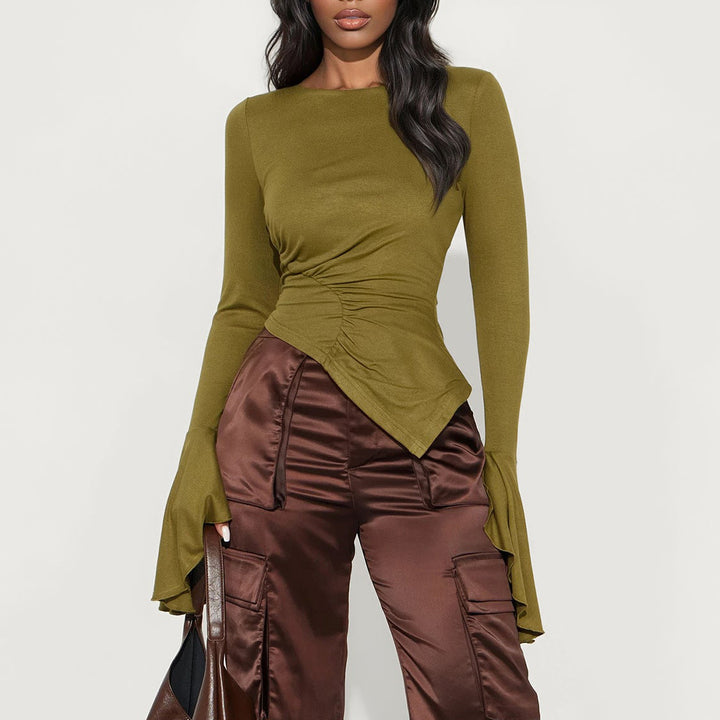 Damen asymmetrisches Shirt mit eleganten Volants Drune