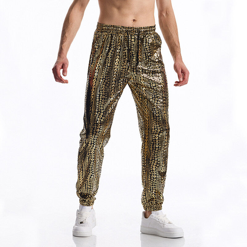 Herren Tapered Jogginghose mit elastischem Bund, Kordelzug und metallischem Kreisprint Drune