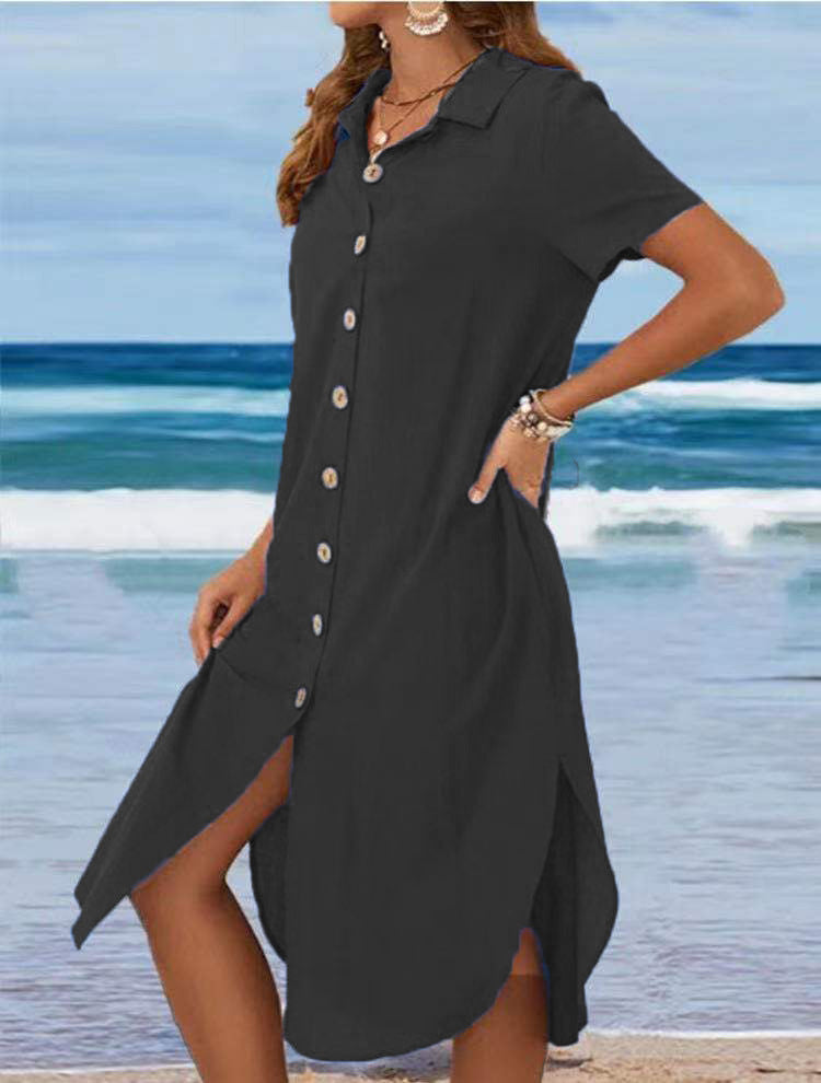 Damen Hemdkleid mit Knopfleiste und Seitenschlitzen Drune