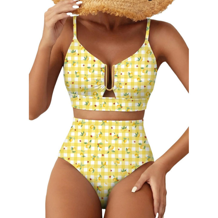 Damen Hoch geschnittener Bikini mit floralem Muster und Leo-Print Drune