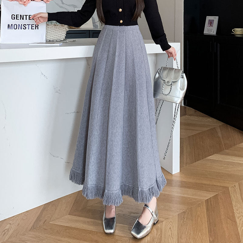 Damen Eleganter Maxirock mit Fransen Drune