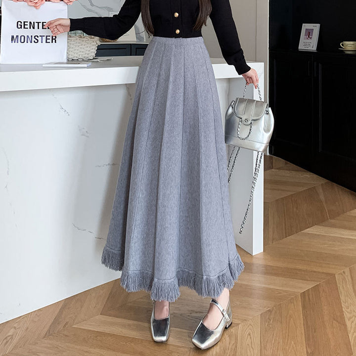 Damen Eleganter Maxirock mit Fransen Drune