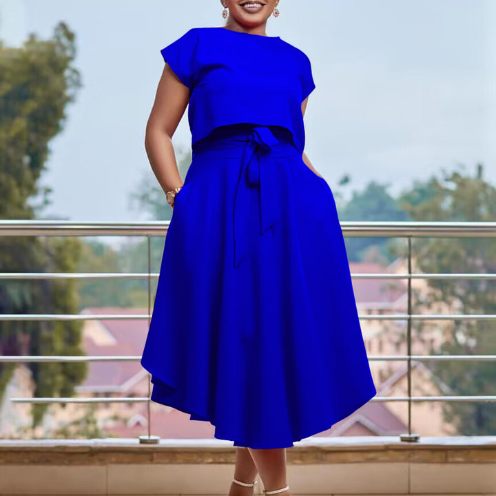 Damen Kleid mit asymmetrischer Schnittführung und dekorativem Gürteldetail Drune