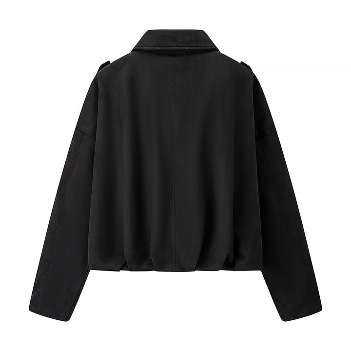 Damen nan cropped Boxy-Blouson mit Hemdkragen, verdeckter Frontleiste und elastischem Saum Drune