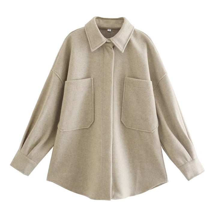 Damen nan kastige Hemdjacke im Oversize Cut mit großen aufgesetzten Taschen und abgerundetem Saum Drune