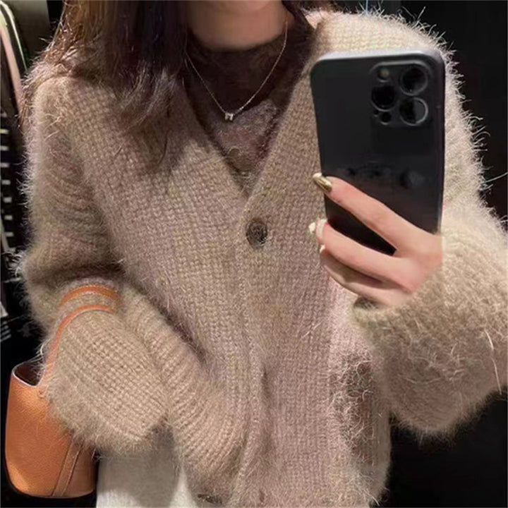 Damen Flauscher Strickjacke mit Knopf und lässigem Schnitt Drune