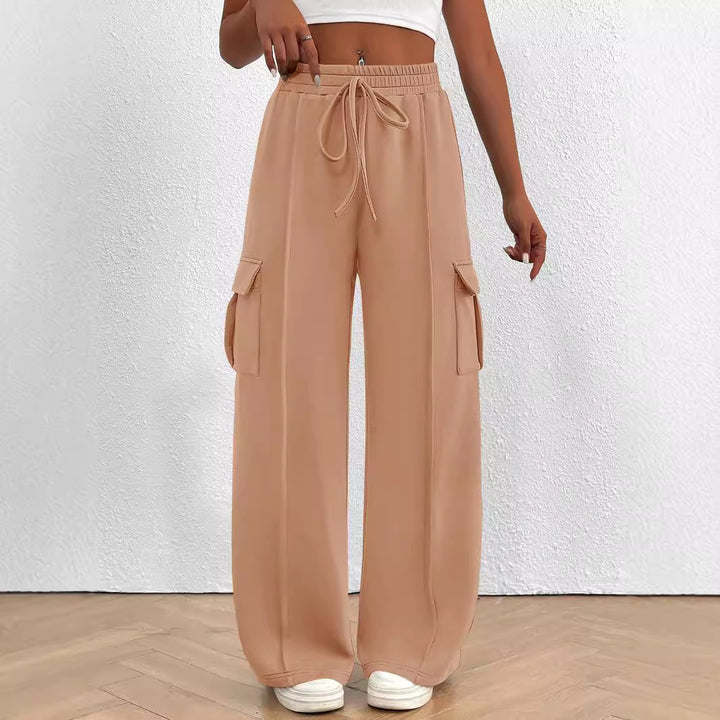 Damen Weite Cargo-Loungehose mit Tunnelzugbund und aufgesetzten Pattentaschen Drune