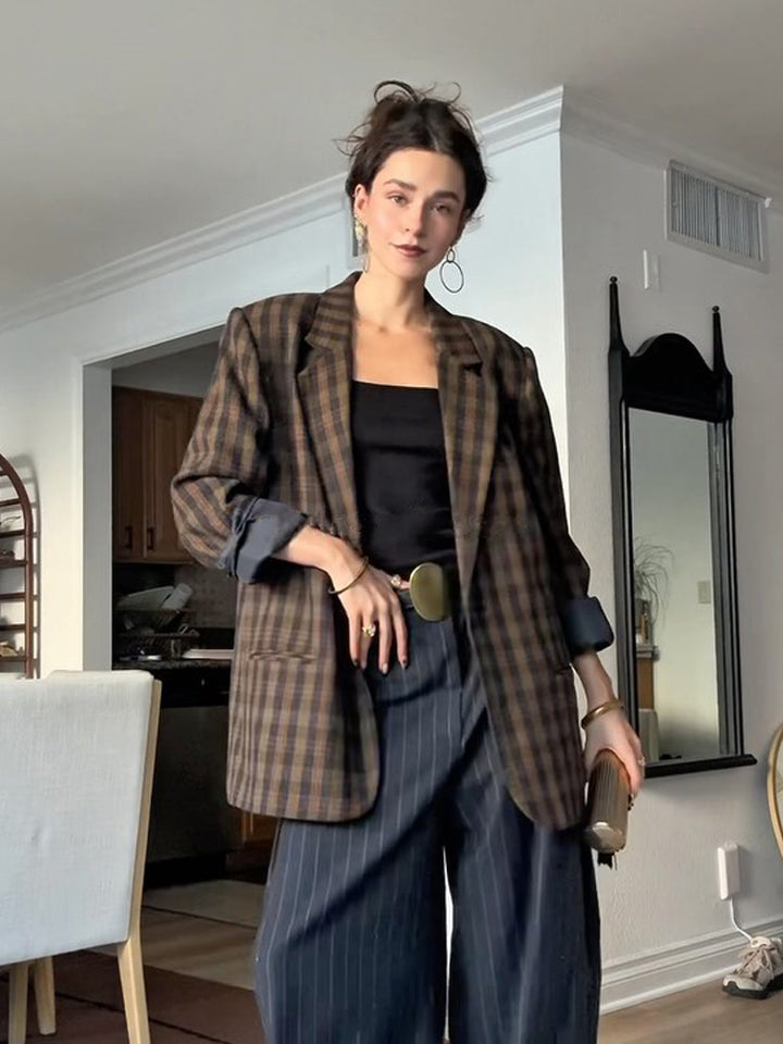 Damen Oversize-Karoblazer mit kastiger Silhouette und überschnittenen Schultern Drune