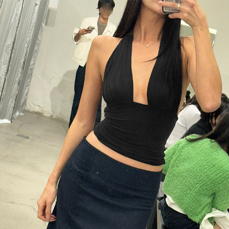 Damen Elegantes Crop-Top mit tiefem V-Ausschnitt und Wickeldetails Drune
