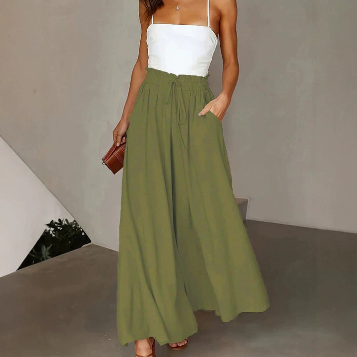 Damen Weite Maxipalazzo-Hose mit Paperbag-Bund, Kordelzug und Seitentaschen Drune