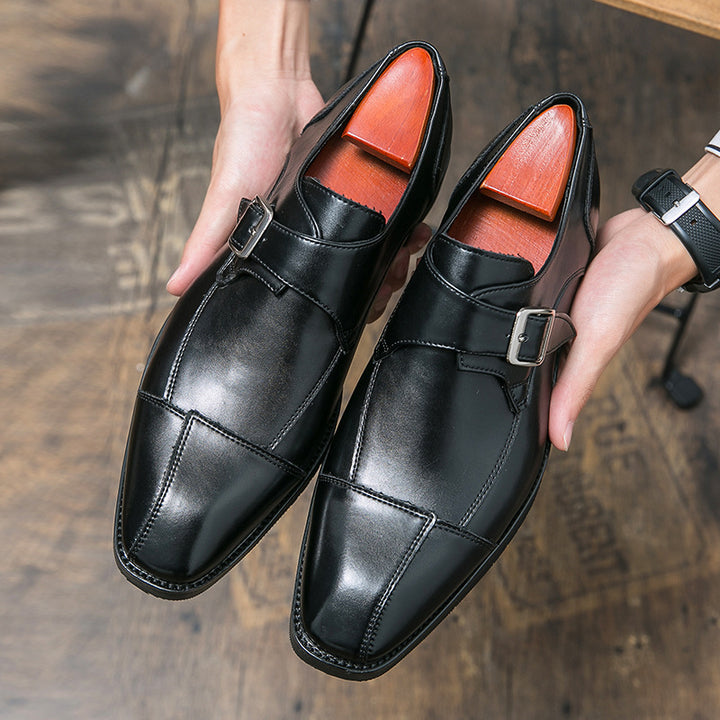 Herren eleganter zweifarbiger Monkstrap-Lederhalbschuh mit einzelner Metallschnalle und handgenähter Sohlenausführung Drune