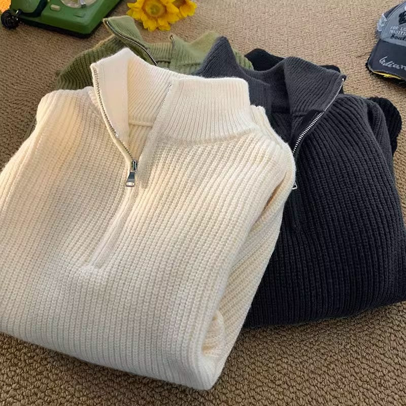 Herren lässiger Stehkragenpullover mit Reißverschluss Drune