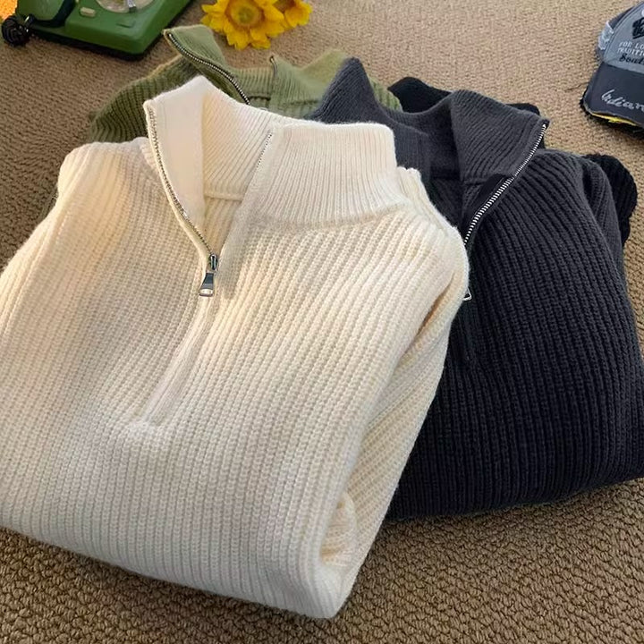 Herren lässiger Stehkragenpullover mit Reißverschluss Drune