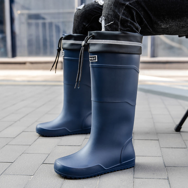 Herren wasserdichte kniehohe Gummistiefel mit verstellbarem Schaftverschluss und rutschfester Profilsohle Drune
