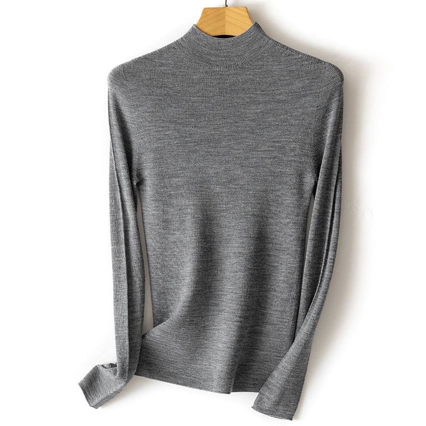 Damen Feinstrick-Longsleeve mit kurzem Stehkragen und schlanker Silhouette Drune