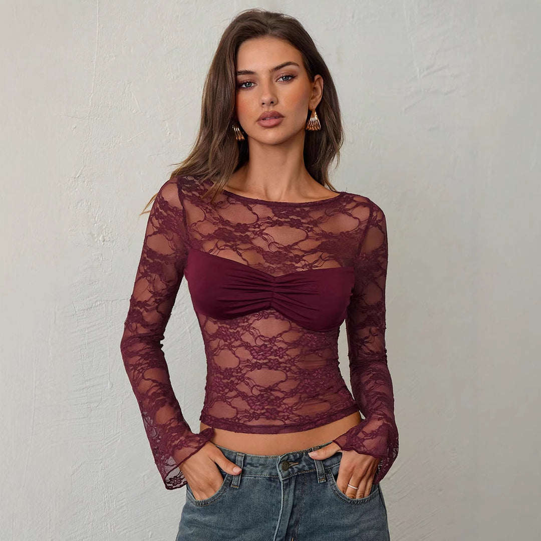 Damen nan tailliertes Spitzenoberteil mit integriertem Bustier und geraffter Brustpartie Drune