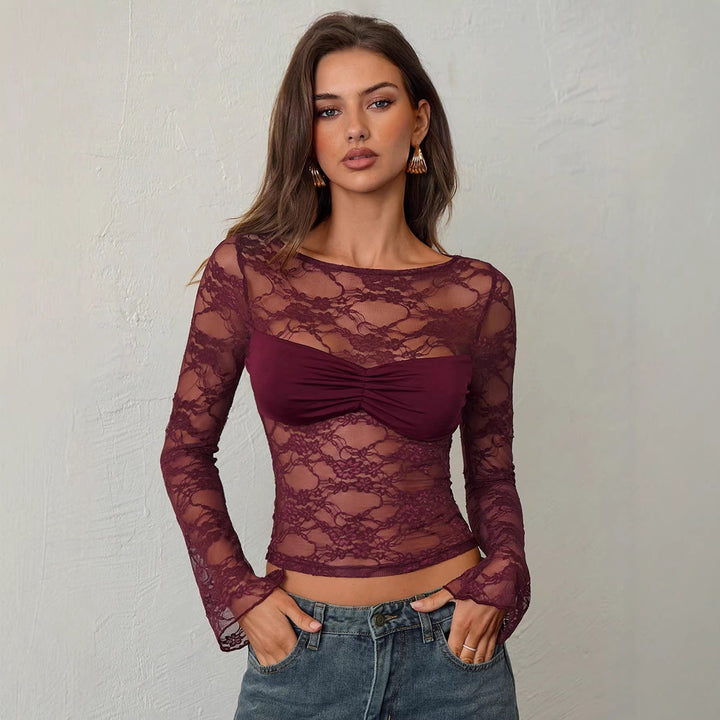 Damen nan tailliertes Spitzenoberteil mit integriertem Bustier und geraffter Brustpartie Drune