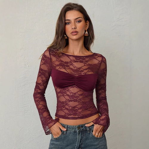 Damen nan tailliertes Spitzenoberteil mit integriertem Bustier und geraffter Brustpartie Drune