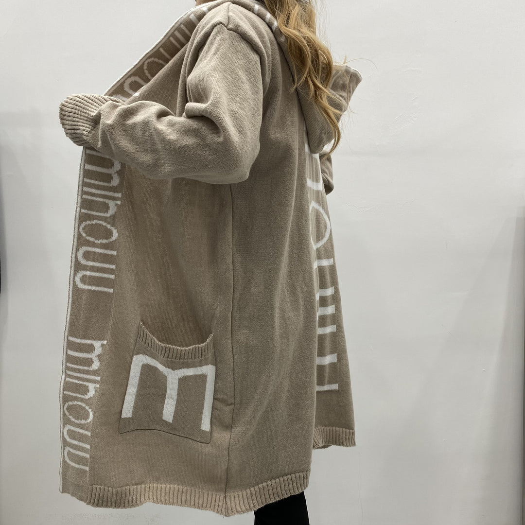 Damen Kapuzen-Cardigan im Oversize-Strick mit Logobordüre Drune