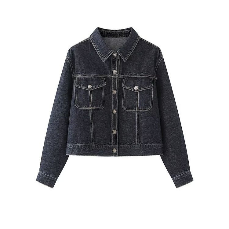 Damen Jeansjacke mit zwei aufgesetzten Brusttaschen und klassischem Kragen Drune