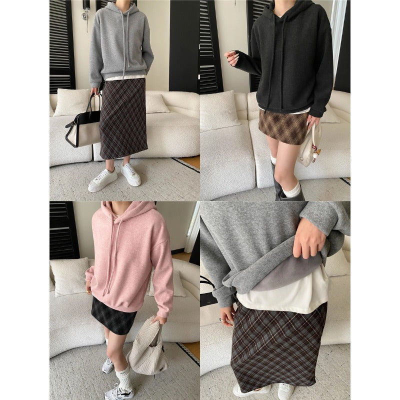 Damen lässiger Hoodie mit Kapuze und überschnittenen Schultern Drune