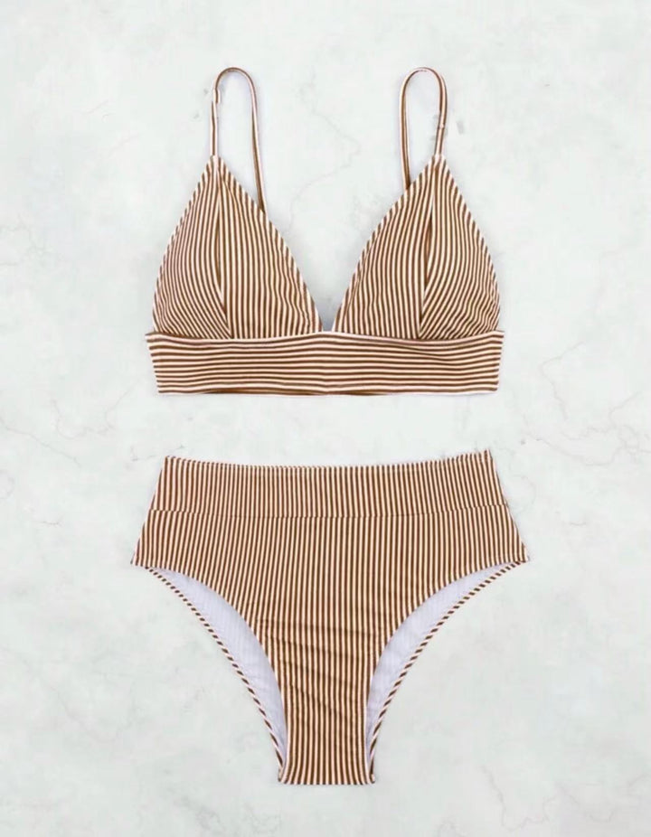 Damen Hochgeschnittener Bikini mit elegantem Streifenmuster Drune