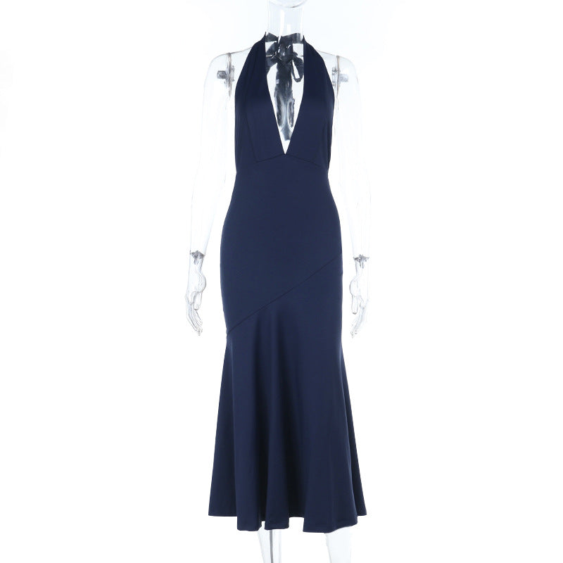 Damen elegantes Maxikleid mit tiefem V-Ausschnitt und raffiniertem Schleifendetail Drune