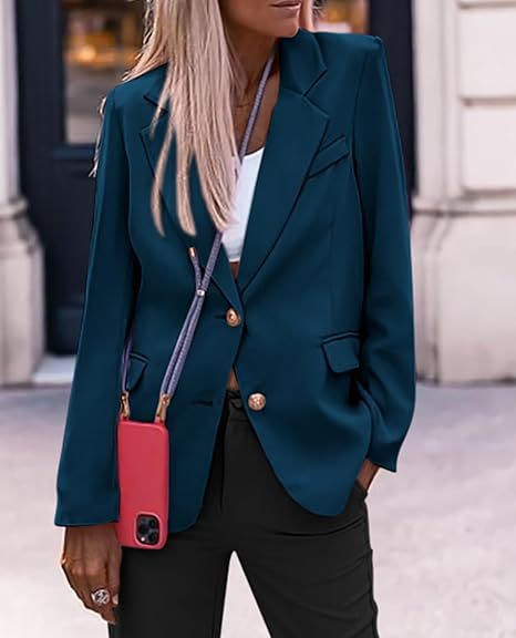 Damen elegante Blazerjacke mit strukturiertem Stoff und goldenen Knopfdetails Drune
