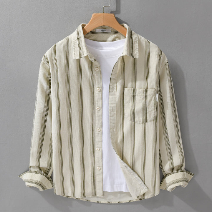 Herren Freizeithemd im Overshirt‑Stil aus leichtem Baumwollmix mit vertikalen Streifen Drune