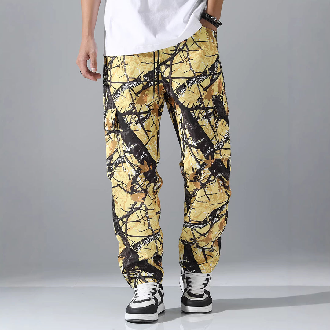 Herren Gemusterte Cargo-Jogginghose mit Tunnelzug, aufgesetzten Taschen & tapered Bein Drune