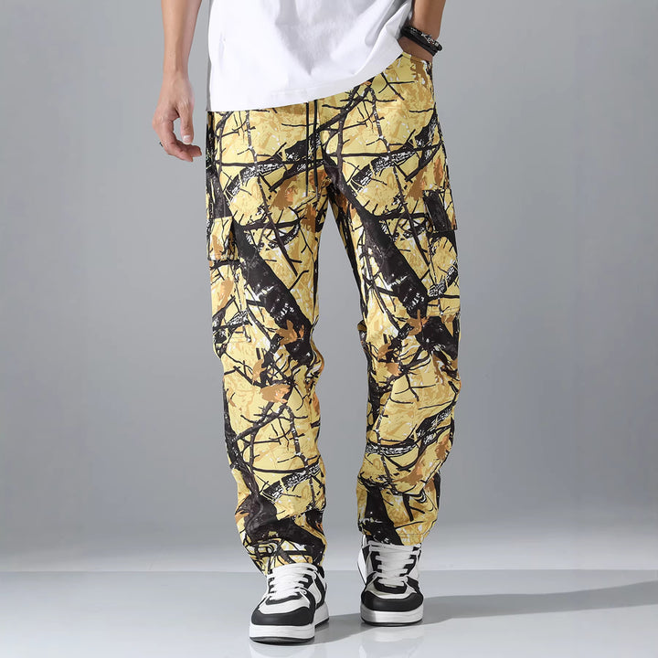 Herren Gemusterte Cargo-Jogginghose mit Tunnelzug, aufgesetzten Taschen & tapered Bein Drune
