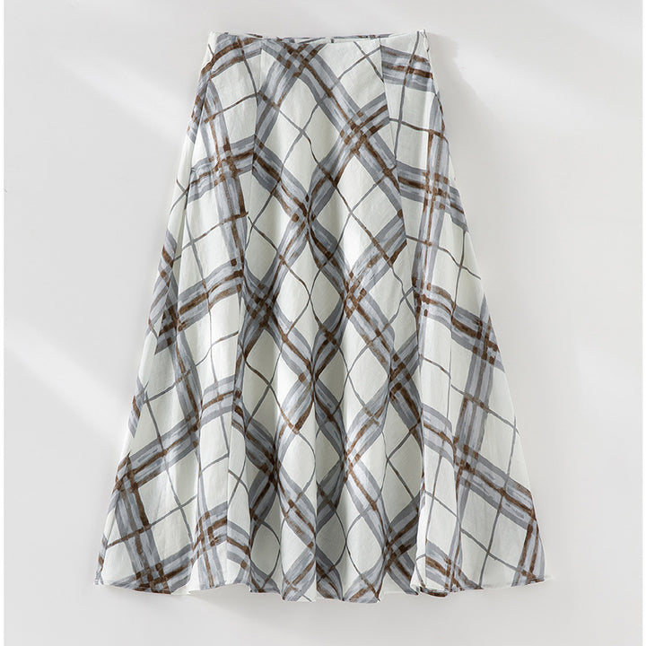 Damen A‑Linien‑Midirock mit hoher Taille und aquarelligem Karomuster Drune