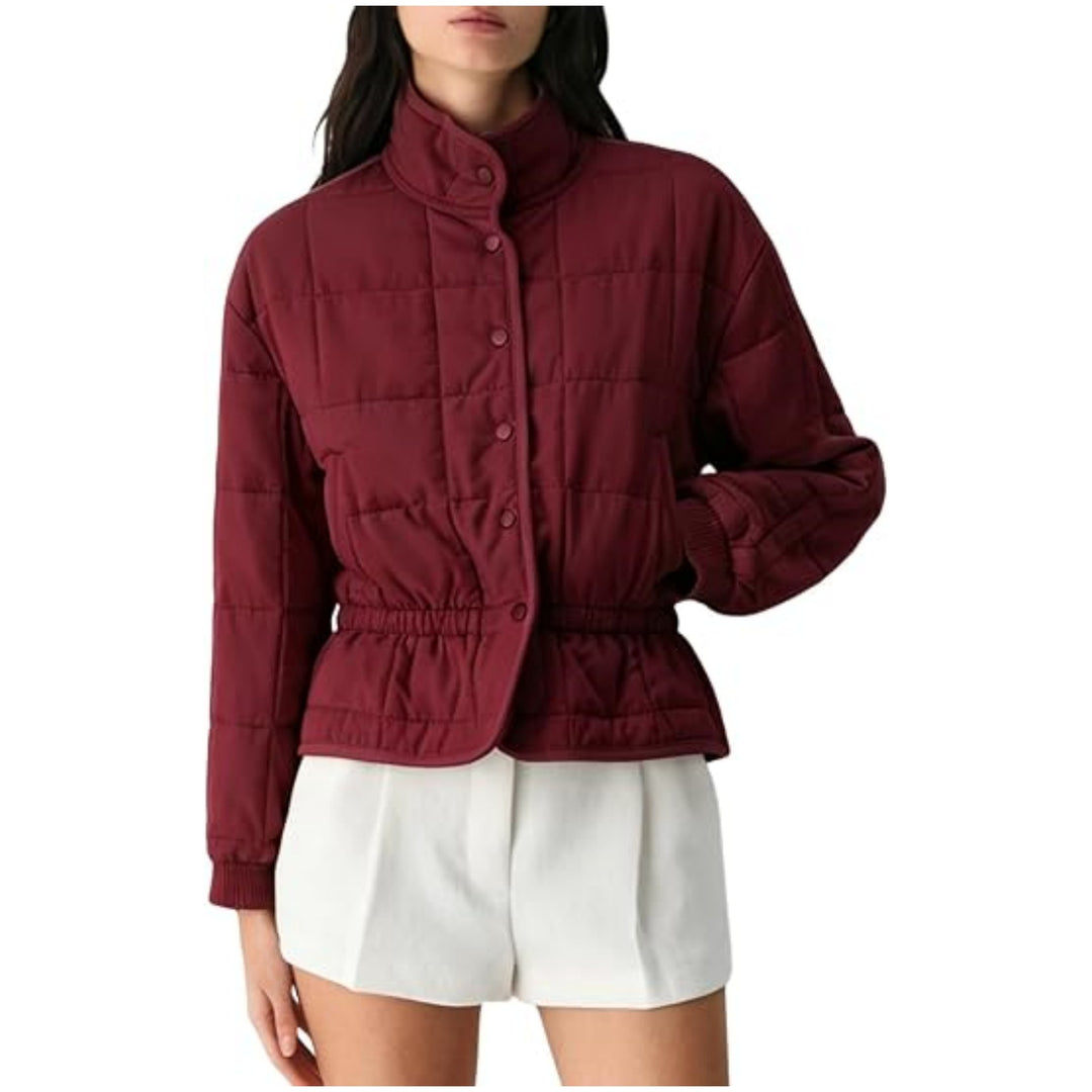 Damen Kurz geschnittene Steppjacke mit Stehkragen und Taillengummi Drune