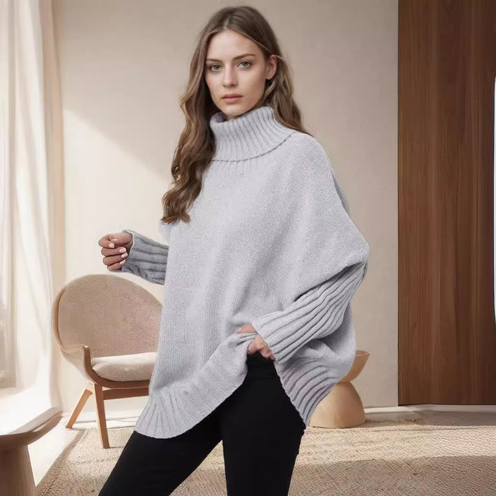 Damen Oversized Strickpullover mit hohem Kragen und voluminösen Ärmeln Drune