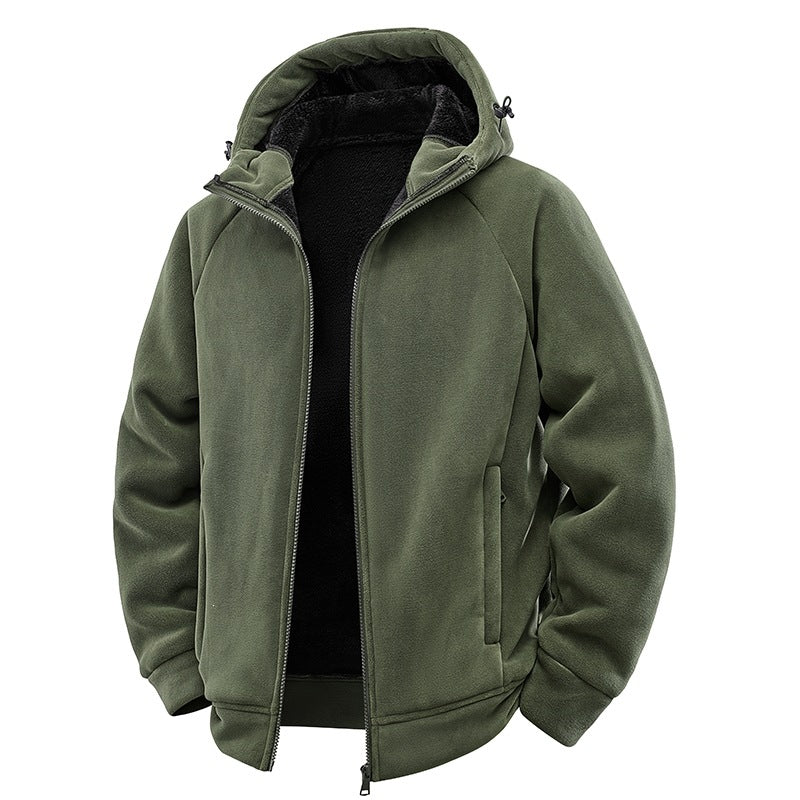 Herren Teddygefütterte Fleece‑Kapuzenjacke mit Thermofutter, durchgehendem Reißverschluss & Eingrifftaschen Drune