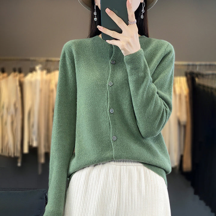 Damen Leichter Feinstrick-Cardigan mit Kaschmir‑Optik, Rundhalsausschnitt und verdeckter Knopfleiste Drune