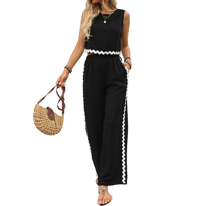 Damen Lässiger Crop Top und Weite Hose Set Drune