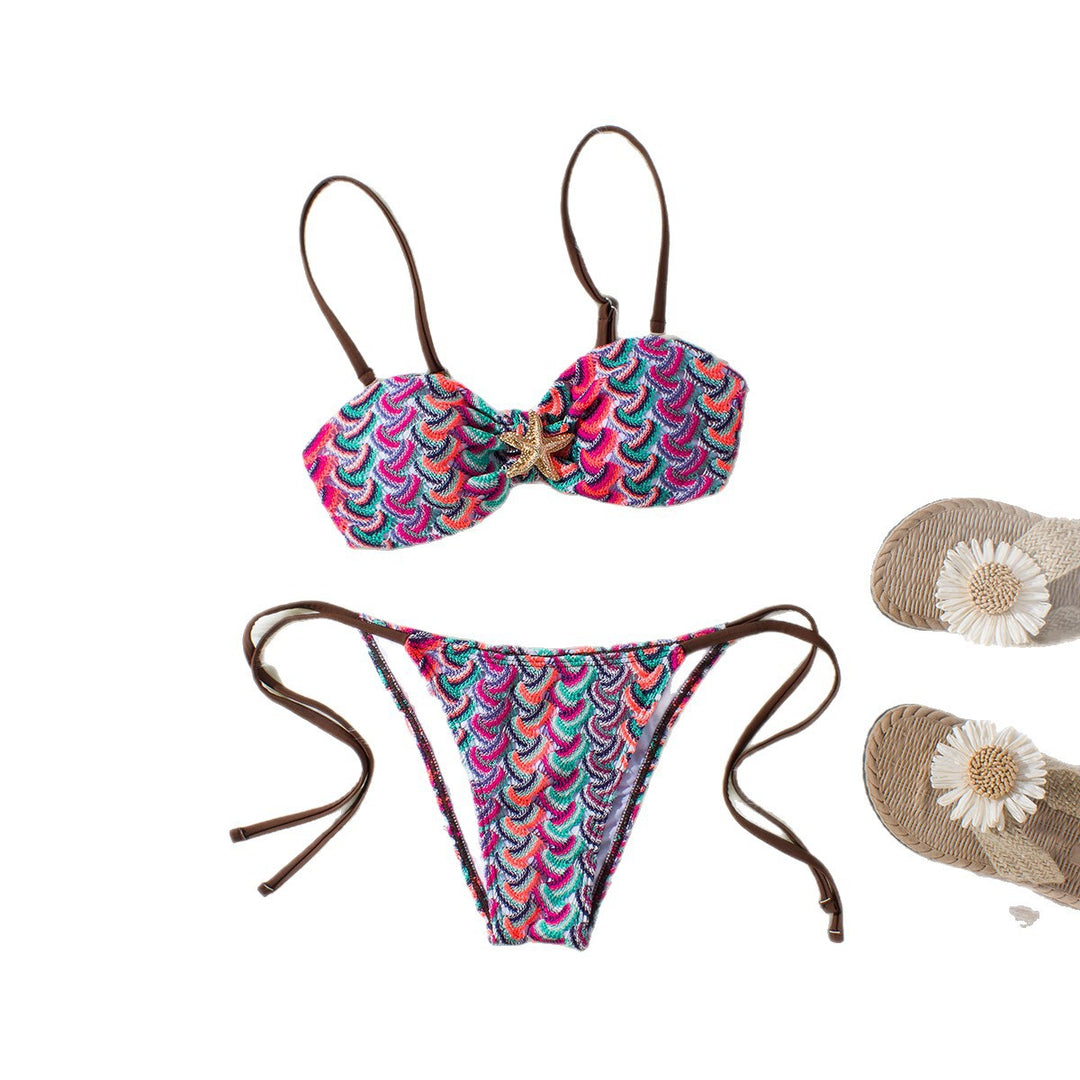 Damen Bandeau-Bikini mit glamourösem Muschelmuster Drune