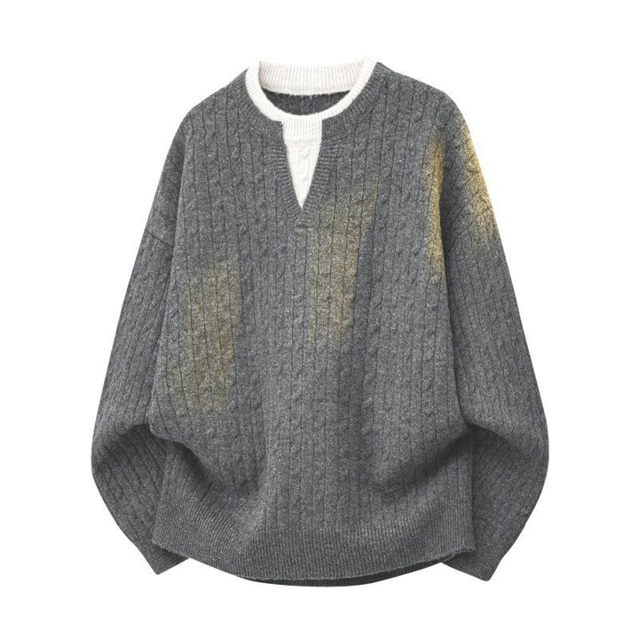 Damen Oversize Zopfstrickpullover mit hohem Rollkragen und Knopfleiste Drune
