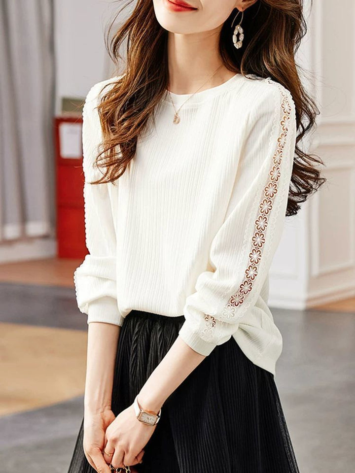Damen elegante Strickpullover mit feinen Rippdetails und dekorativen Einsätzen Drune