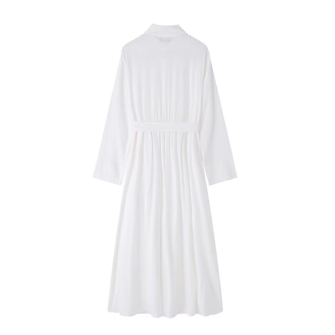 Damen Hemdkleid mit Taillengürtel und fließender Maxirock-Silhouette Drune