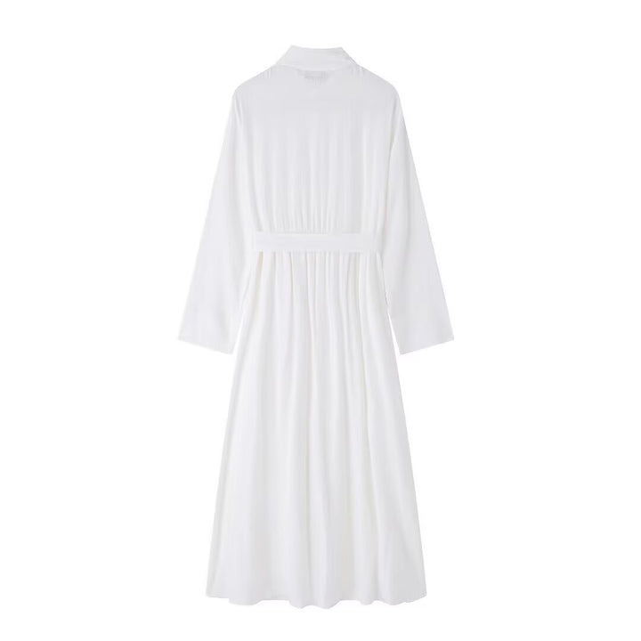 Damen Hemdkleid mit Taillengürtel und fließender Maxirock-Silhouette Drune