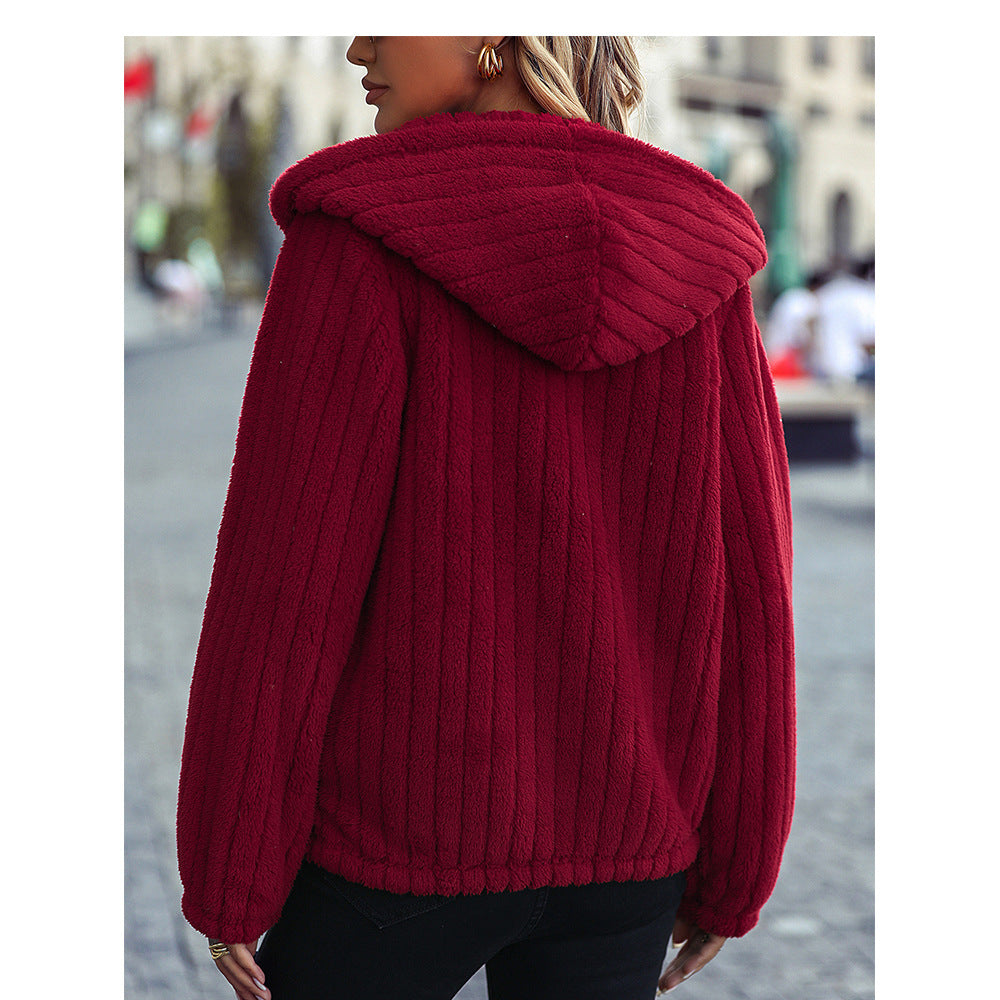Damen Gemütliche Strickjacke mit Kapuze und weich gefüttertem Innenfutter Drune