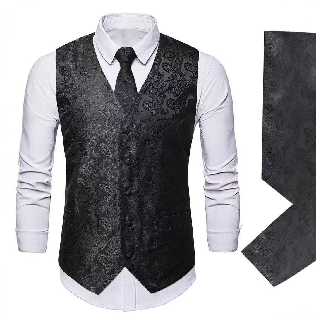 Herren nan Paisley Satin Anzugweste Set mit Krawatte und Einstecktuch Drune